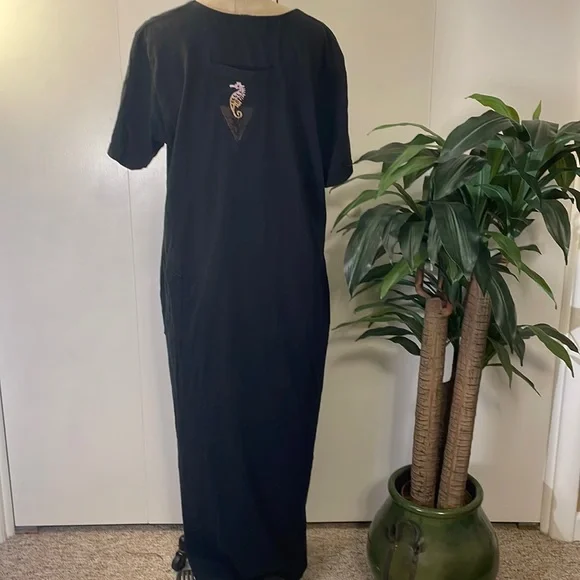 Focus short sleeve black ocean theme maxi dress - Picture 4 of 7